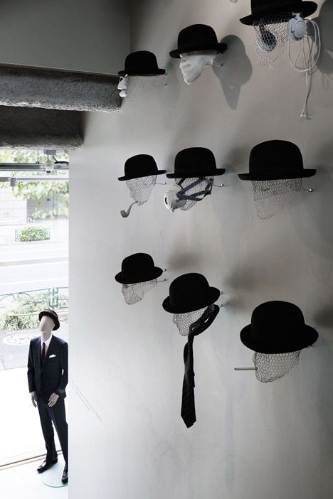 Takeo Kikuchi Shibuya by Schemata Architects Hat Display Ideas, Schemata Architects, Hat Displays, Takeo Kikuchi, Cap Display, Visual Merchandising Displays, Hat Stores, Retail Inspiration, Hat Display