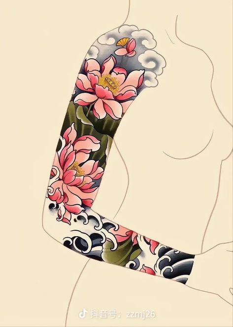 Female Japanese Sleeve, Japanese Art Tattoo Sleeve, Hip Tattoos Women Japanese, Japanese Traditional Tattoo Woman, Japanese Sleeve Women, Large Back Piece Tattoo Women, Japanese Tattoo Sleeve Woman, Japanese Arm Tattoos For Women, Chinese Blossom Tattoo