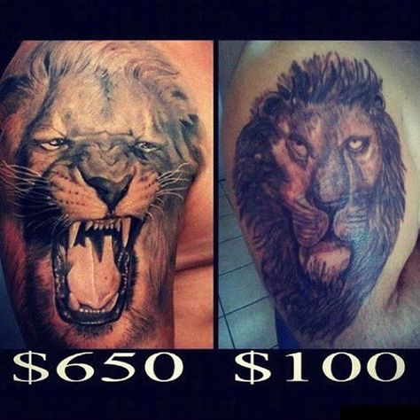 You Get What You Pay For Tattoos Gone Wrong, Kylie Jenner Piercings, Horrible Tattoos, Cheap Tattoo, Tattoo Fails, Bad Tattoos, Funny Tattoos, Great Tattoos, Lion Tattoo