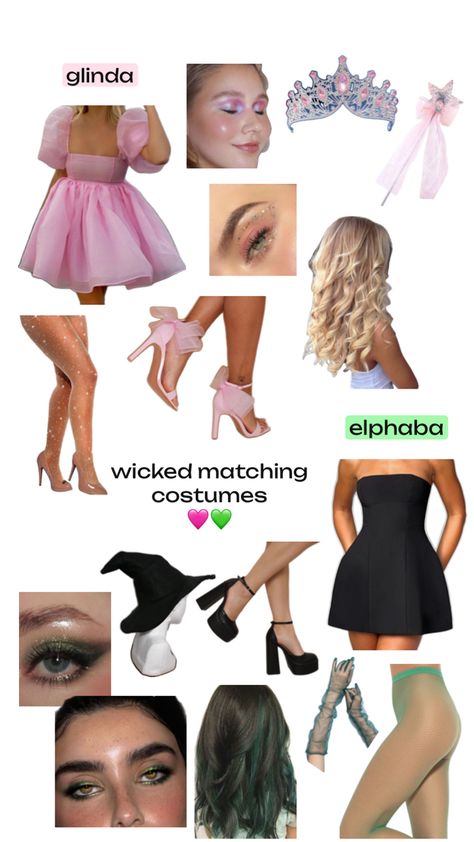 Elfaba And Glinda Costumes, Wicked Inspired Outfits Glinda, Broadway Themed Party Outfit, Wicked Themed Outfit, Elphaba Aesthetic Outfit, Galinda And Elphaba Costumes, Elphaba Outfit Ideas, Glenda And Elphaba Costume, Wicked Movie Outfit Ideas