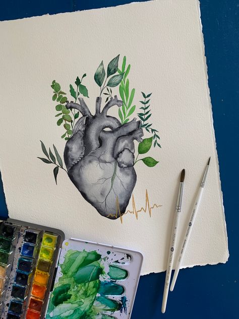 Anatomical Heart Watercolor Painting, Anime Face Shapes, Anger Art, Watercolor Art Face, Pen Art Work, Watercolor Art Landscape, Circle Drawing, Watercolor Journal, Heart Drawing