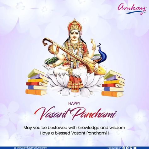 May all the goodness in this world touch your soul and bless you with the greatest gift of all Knowledge 🙏🏻 Here’s wishing you a very happy Vasant Panchami. ✨ #AmkayProducts #Puja #Goddess #Festival #Panchami #VasantPanchami #HappyVasantPanchami #VasantPanchami2022 #GoddessSaraswati #Knowledge #IndianFestival #SaraswatiPooja #Wisdom Vasant Panchami Wishes, Vasantha Panchami, School Pamphlet, Happy Vasant Panchami, Vasant Panchami, Birthday Banner Template, All Mantra, Basant Panchami, Shri Ganesh Images