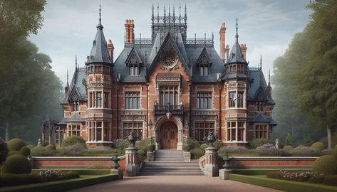 Romanian Buildings, Romanian Mansion, Vampire Castles, English Country Home Exterior, Wooden Entry Doors, Romanian House, Manor Exterior, Romanian Architecture, Brick Mansions