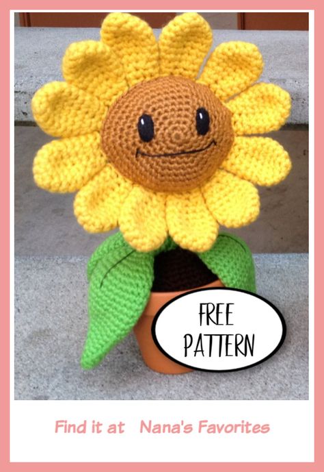 Happy Sunflower - FREE Amigurumi Pattern - Nana's Favorites Crocheted Sunflower, Crochet Geek, Crochet Plant, Crochet Sunflower, Crochet Amigurumi Free, Crochet Stitches For Beginners, Sunflower Pattern, How To Start Knitting, Crochet Flower Patterns