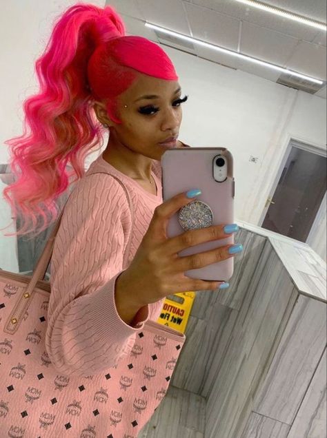 Pink Ponytail, Weave Ponytail, Mirror Pics, Dope Hairstyles, Hair Ponytail Styles, Ponytail Styles, Baddie Hairstyles, Lace Wig, Black Girls Hairstyles