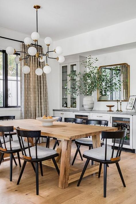 Dining Room Built Ins, Dining Room Built In, Gold Dining Chairs, Black Chairs, Transitional Dining Room, Dining Room Remodel, Modern Farmhouse Dining, Dinning Room Design, The Dining Room