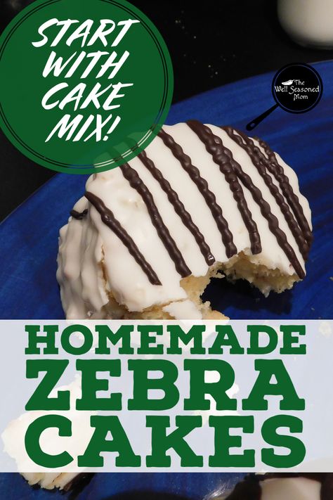 Homemade Copycat Zebra Cakes are an easy, fun dessert the whole family can help make! Modify recipe easily for Christmas Tree Cakes and Easter Basket Cakes! #hostesscakes #copycatrecipe Basket Cakes, Hostess Cakes, Zebra Cakes, Easter Basket Cake, Christmas Tree Cakes, Yellow Cake Recipe, Fun Dessert, Zebra Cake, Vegetarian Cake