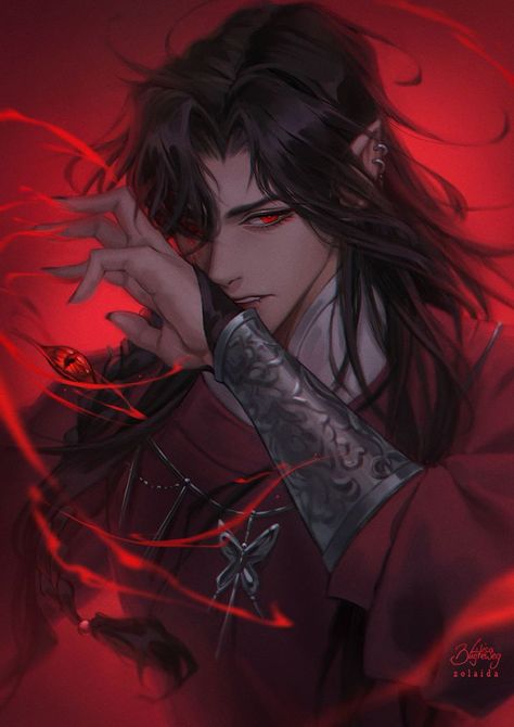 Hua Cheng, Red Eyes, Anime Character, Black Hair, A Man, Long Hair, Twitter, Red, Hair