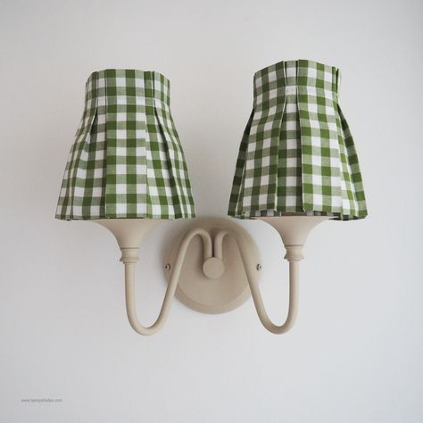 Pleated Lamp Shades, Fabric Ceiling, Cream Candles, Wall Light Fittings, Clip Lamp, Green Gingham, White Candy, Gingham Fabric, Handmade Box