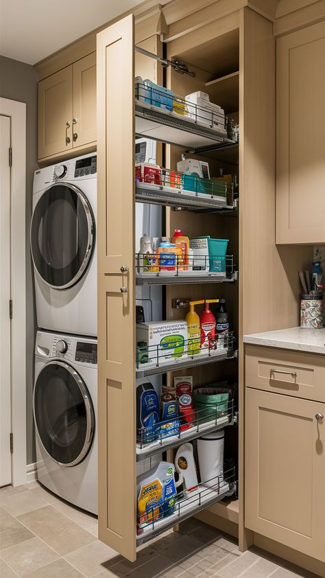 Small Laundry Room Makeover 20 Ideas for a Stylish and Functional Space Tiny Laundry Closet Stacked, Small Laundry Room Ideas Organization Storage Cleaning Supplies, Very Small Laundry Room Ideas Stacked, Garage With Laundry Room, Laundry With Pantry Room Ideas, Small Space Laundry Closet, Convert Laundry Room To Pantry, Innovative Laundry Room Ideas, Small Walk In Laundry Room