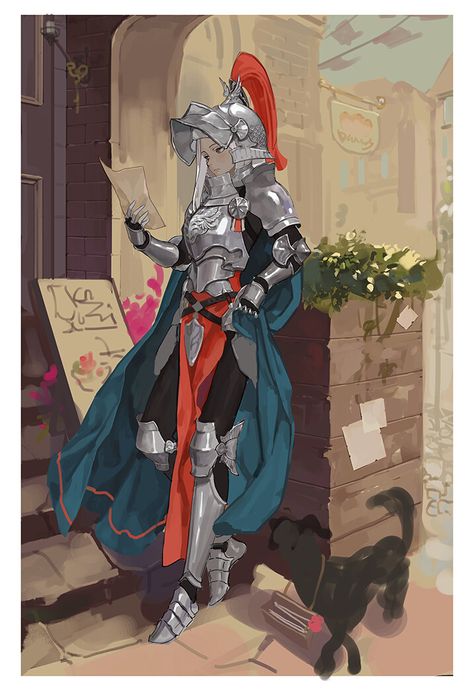 Female Knight Art Character Design, Dnd Concept Art, Anime Medieval, Knight Illustration, Stand Pose, Female Armor, Images Kawaii, Building Concept, Female Knight