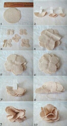 Fabric flowers Make Fabric Flowers, Making Fabric Flowers, Diy Flores, Material Flowers, Fleurs Diy, Fabric Flower Tutorial, Handmade Flowers Fabric, Burlap Crafts, Burlap Flowers