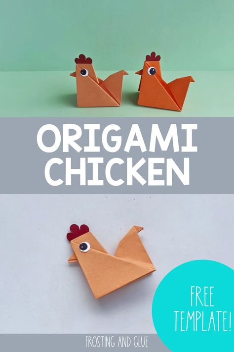 What can you make with a single sheet of paper and no glue, scissors or anything else? Origami! This Origami Chicken is the perfect project for the origami novice. Most of the folds are very simple, and the pictures make it easy to follow the instructions. Paper Folding For Kids, Origami Chicken, Simple Origami, Cute Origami, Cool Paper Crafts, Summer Crafts For Kids, Paper Flowers Craft, Origami Easy, Paper Folding