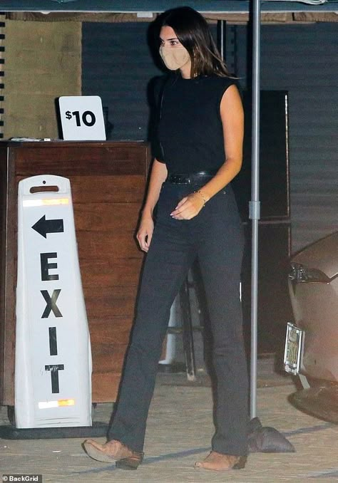 Kendall Jenner adds some Western flare to her all black outfit with cowboy boots for dinner at Nobu | Daily Mail Online Black Western Outfit, Cowboy Boots Outfit Winter, Black Cowboy Boots Outfit, Cowboy Boots Outfit, Cowboy Boot Outfits, Western Boots Outfit, Cowgirl Boots Outfit, Fall Boots Outfit, Winter Boots Outfits