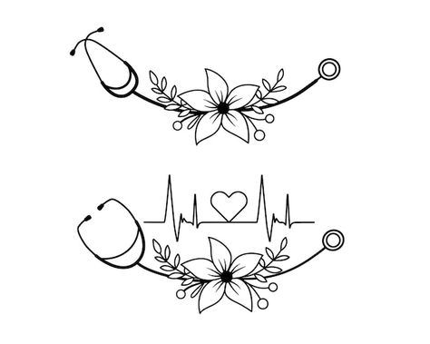 Saving Lives Tattoo, Ambulance Tattoo, Tattoos For Nurses, Tatuaje Ekg, Stethoscope With Flowers, Medical Tattoo Ideas, Heartbeat Logo, Nurse Tattoo Ideas, Healthcare Tattoo