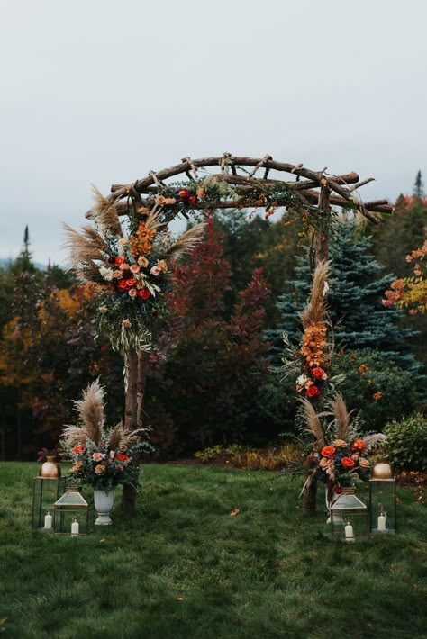 A Spectacular Fall Wedding in Vermont: Natolie & Trent | OneFabDay.com Wedding Arch Ideas, Fall Wedding Arches, Fall Wedding Ceremony, Wedding Setup, Wedding Alters, Arch Ideas, Wedding Ceremony Arch, Outdoor Fall Wedding, Wedding Themes Fall