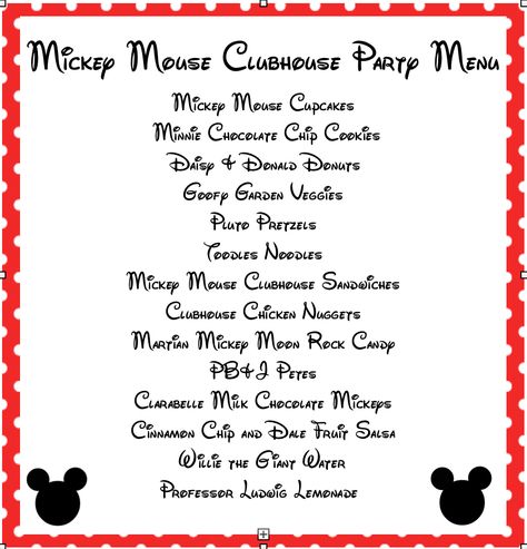 Mickey Mouse Party Food Labels, Mickey Mouse Clubhouse Party Ideas, Clubhouse Party Ideas, Mickey Mouse Party Food, Free Mickey Mouse Printables, Party Food Menu, Mickey Mouse Printables, Food Disney, Mickey 1st Birthdays