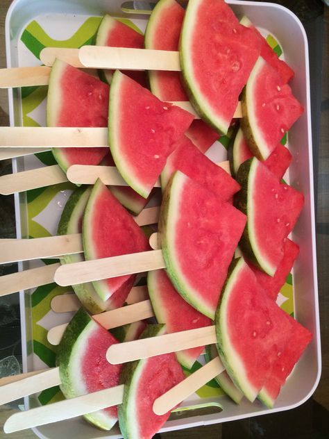 Watermelon on a stick for adults and kids alike! Watermelon On A Stick, Watermelon Sticks, Kids Fruit, Fruits For Kids, Elephant Theme, Fun Foods, Frozen Treat, On A Stick, Popsicle Sticks