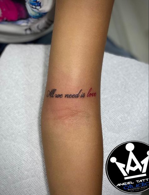 All We Need Is Love Tattoo, Tattoo Photoshoot, All We Need Is Love, Hand And Finger Tattoos, Bunny Tattoos, Petite Tattoos, Tatuaje A Color, Cute Texts For Him, Dope Tattoos