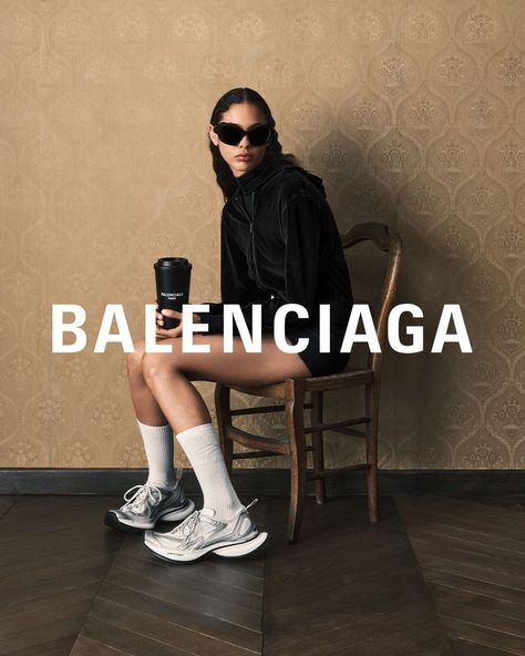 Balenciaga Circuit Sneaker Campaign (Balenciaga) Sneaker Campaign, Balenciaga Outfit, Mens Editorial, Brand Campaign, Studio Photoshoot, Studio Shoot, Kardashian Jenner, Oversized Silhouette, Fashion Poster