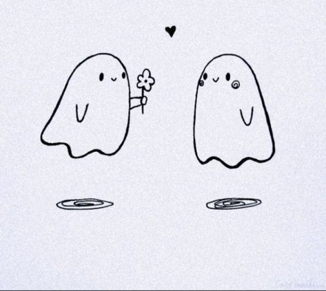 ♡ Cute Ghost Matching Pfp, Matching Drawings For Couple, Cute Ghost Couple Drawing, Matching Ghost Pfp, Couple Doodles Cute, Ghost Drawing Aesthetic, Simple Ghost Drawing, Mini Drawings Love, Cute Couple Doodles