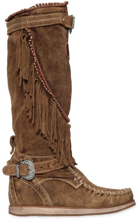 70mm Fringed Suede Wedge Boots Casual Leather Fringe Boots, Native American Boots Woman, Casual Suede Fringe Boots, Knee High Moccasins, Native American Boots, Indian Boots, Womenknee Boots With Fringe, American Indian Clothing, Suede Fringe Boots