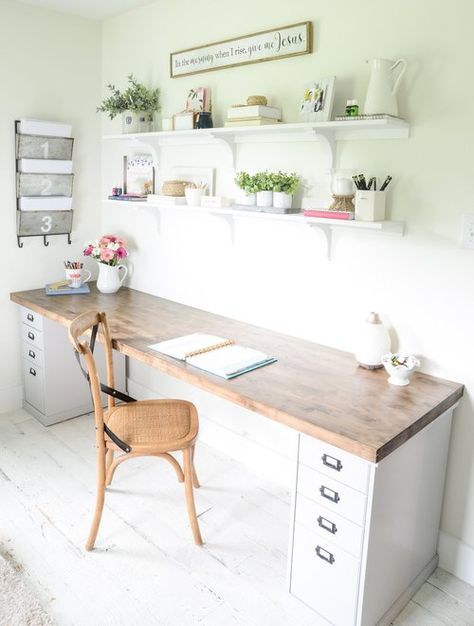 Butcher Block Desk, Diy Butcher Block, Home Office Filing Cabinet, Vintage Regal, Classic Desk, My Home Office, Contemporary Home Office, Diy Office, Diy Ikea