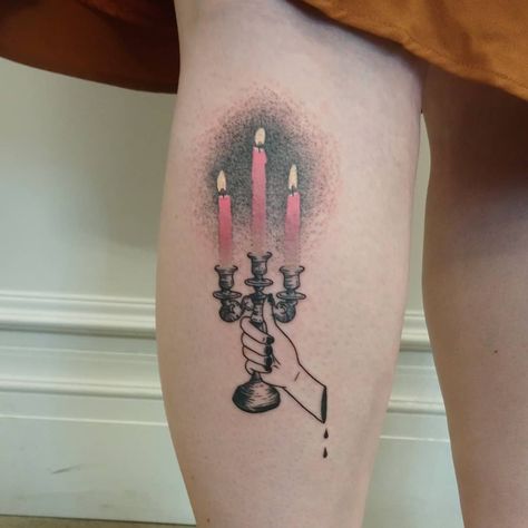 Candelabra Tattoo, Southern Gothic Tattoo, Victorian Gothic Tattoo Ideas, Candlestick Tattoo, Gravestone Tattoo, Victorian Tattoo, Related Tattoos, Healthy Bodies, Gothic Tattoo