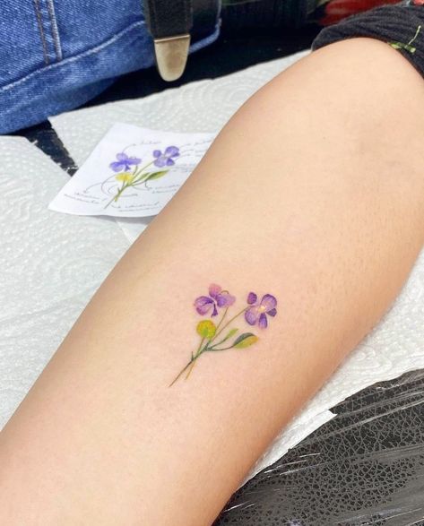 Purple Flowers Tattoo, Filter Tattoo, Purple Flower Tattoos, Violet Flower Tattoos, Cosmos Tattoo, Violet Tattoo, Ink Photography, Purple Tattoos, Lily Flower Tattoos