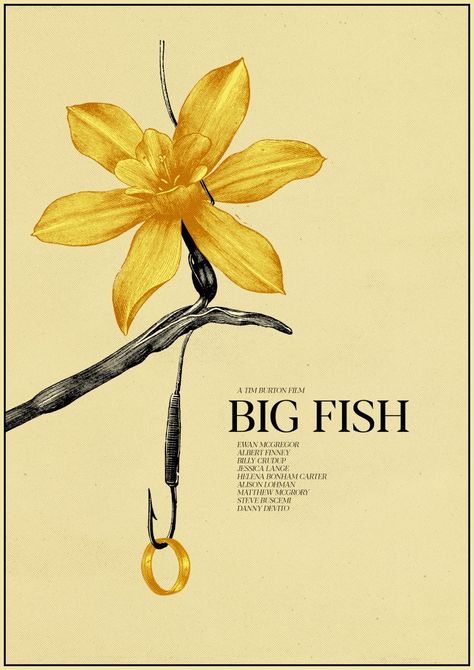 Big Fish Movie Poster, Poster Art Aesthetic, Big Fish Movie, Alison Lohman, Tim Burton Tattoo, Billy Crudup, Tim Burton Films, Tim Burton Movie, Music Festival Poster