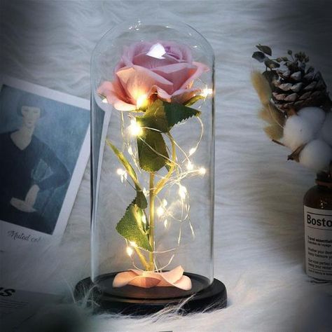 Handcrafted Lamp, Wooden Organizer, Glass Rose, Enchanted Rose, Birthday Stuff, Cute Rose, One Rose, Artificial Rose, Rose Candle