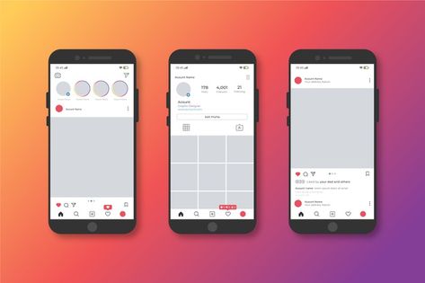 Instagram profile interface template wit... | Premium Vector #Freepik #vector #technology #social-media #instagram #mobile Instagram Interface, Computer Mockup, Instagram Mobile, Vector Technology, About Instagram, Phone Mockup, Picsart Background, Phone Apps, Android Phone