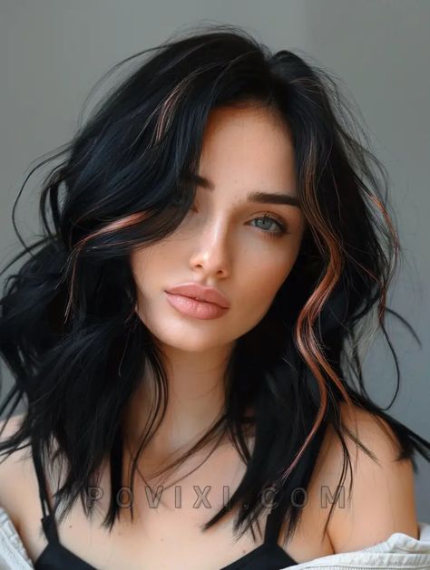 Rambut Brunette, Black Hair With Highlights, Edgy Hair, Hair Color And Cut, Hair Inspiration Color, Hair Inspo Color, Cool Hair Color, Hair Color For Black Hair, Hair Skin