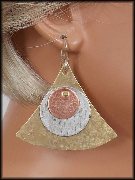 sandrawebsterjewelry - Etsy Modern Pyramid, Rivet Jewelry, Metalwork Jewelry, Metalsmithing Jewelry, Mixed Metal Jewelry, Fine Silver Jewelry, Silver Earrings Handmade, Earrings Inspiration, Riveting