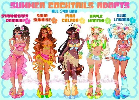 ₊‧°𐐪 tay 𐑂°‧₊ | CLOSED Pay to adopt: 🌺 summer cocktails 🍸 。* ✧ * 。 Strawberry Daiquiri - claimed by @minionserver Sour Sunrise - claimed by @k.av.o... | Instagram Apple Martini, Y2k Art, Strawberry Daiquiri, Daiquiri, Cute Art Styles, Summer Cocktails, A Character, Blue Lagoon, Pina Colada