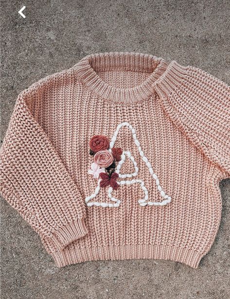 Embroider Sweater With Yarn, How To Hand Embroider A Sweater, Embroider Baby Sweater, Embroidery Baby Sweater, Boys Embroidered Sweater, Embroider Sweaters, Yarn Embroidery On Sweater, Baby Sweater Embroidery, Sweater Embroidery Ideas