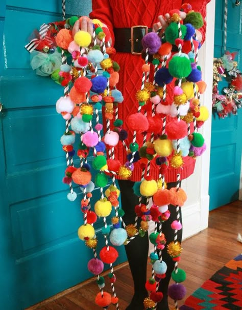 Pom Pom Garland. Our new favorite wild & wacky Christmas tree decoration from Aunt Peaches! Aunt Peaches, Whoville Christmas, Pom Garland, Pom Pom Garland, Colorful Christmas Tree, Grinch Christmas, Diy Christmas Tree, Xmas Crafts, Christmas Garland