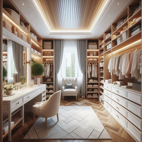 Walking Closet With Vanity, Closet And Vanity Room Ideas, Master Closet With Vanity, Walk In Closet With Vanity, Closet With Vanity, Walk In Closet Luxury, Modern Master Suite, Closet Design Ideas, Master Closet Design