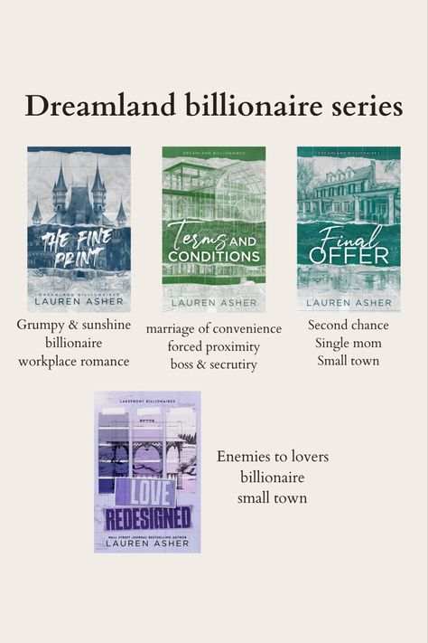 Dreamland Billionaires Series, Dreamland Billionaires, Lauren Asher, Tbr List, Thriller Novels, Recommended Books, Recommended Books To Read, Escape Reality, Top Books To Read