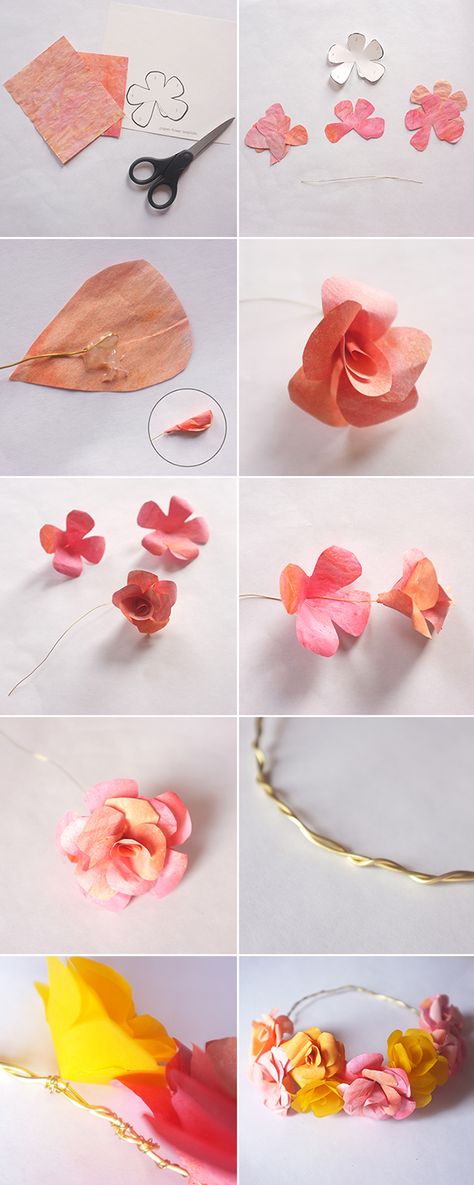 paper flower crown tutorial Coolest Crafts, Flower Crown Tutorial, Paper Flower Crown, Crown Tutorial, Fairy Night, Flower Origami, Diy Fleur, Flowers Crown, Diy Flower Crown