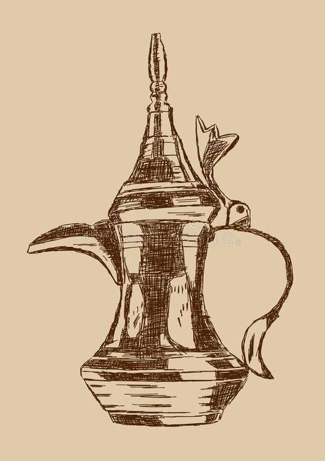 Old Style Hand Drawn Arabic Coffee Pot - Vector Illustration vector illustration Arabic Coffee Drawing, Arab Coffee Aesthetic, Arab Illustration Art, Arabic Coffee Illustration, Coffee Hand Drawn, Coffee Pot Drawing, Arab Drawing, Arab Illustration, Dallah Arabic Coffee