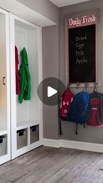 Cory Connor | NJ Interior Designer on Instagram: "Who else struggles with staying organized with all the coats, sports gear, and random household stuff?
At first glance, these look like classic built-in lockers housed in a mudroom. But watch what happens when you open up these locker doors... 

This hidden storage room is a true organizational paradise. By containing all the chaos behind  these lockers, the actual mudroom stays clutter-free.
#hiddenstorage #mudroomstorage #mudroomsolutions #mudroomrenovation #hiddenmudroom" Mudroom Storage Lockers, Built In Lockers, Mud Room Storage, Hidden Rooms, Hidden Door, Mud Room, Room Doors, Storage Room, Clutter Free