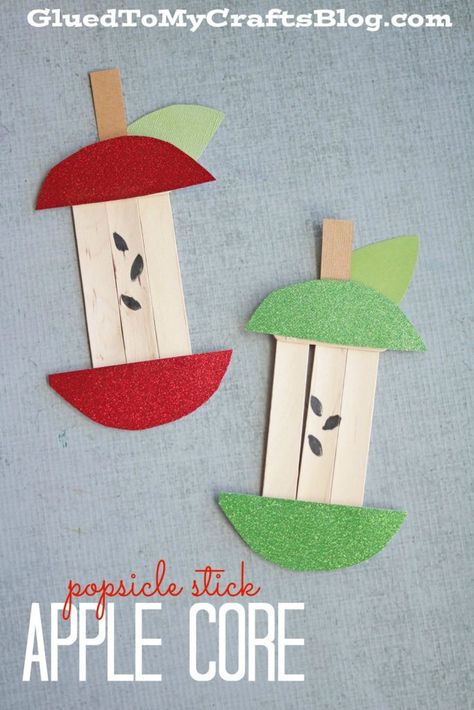 Popsicle Stick Apple Core - Kid Craft September Crafts, Fruit Crafts, Apple Core, Apple Craft, Apple Theme, Kid Craft, Popsicle Stick Crafts, Daycare Crafts, Popsicle Stick