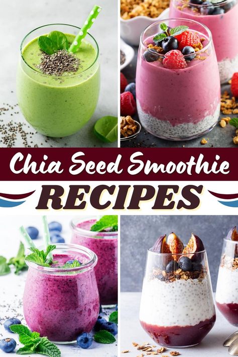 One sip of these chia seed smoothie recipes will have you singing “ch-ch-ch-chia”! They're just as fabulous as the 90s plant pets, only WAY tastier. Chia Seed Smoothie Recipes, Chia Seed Drink Recipes, Smothie Recipes, Blender Recipes Smoothies, Chia Seed Breakfast, Chia Pudding Recipes Healthy, Chia Seed Smoothie, Smoothie Flavors, Chia Recipe