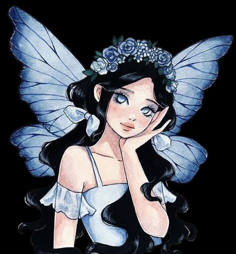 Fae Art, Fairy Drawings, Fairy Artwork, Blue Fairy, Girly Art Illustrations, Art Drawings Sketches Creative, Sketch Painting, Romantic Art, Fairy Art