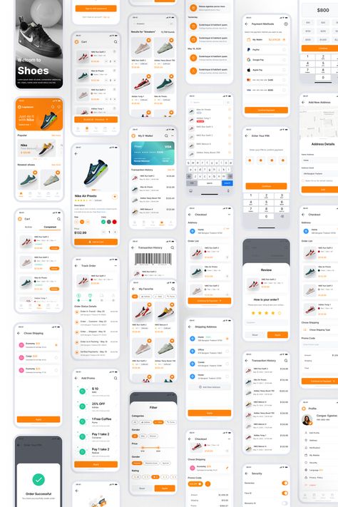 E-commerce Mobile App UI KIT Modern Ui Design, Ecommerce Ui Design, Desain Ux, Ux Design Mobile, Ux App Design, Ecommerce App, Mobile Application Design, Mobile App Design Inspiration, App Interface Design