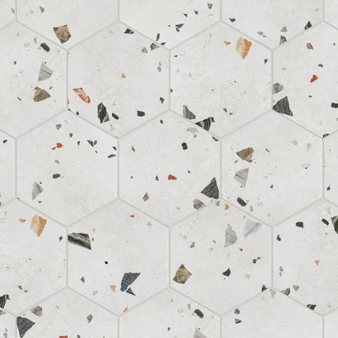 Affinity Tile Sonar Hex White 9-in x 10-in Multi-finish Porcelain Stone Look Floor and Wall Tile (11.5-sq ft/ Carton) in the Tile department at Lowes.com Concrete Look Wall, Fireplace Facade, Terrazzo Tile, Merola Tile, Porcelain Floor, Hexagon Tiles, House Tiles, Natural Stone Tile, Porcelain Flooring