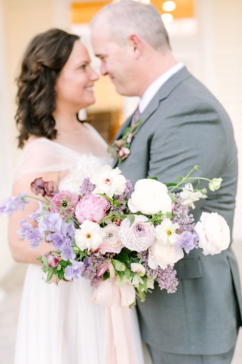 Lilac Bouquet Wedding, Light Grey Groom Suit, Color Combos 2023, Grey Groom Suit, April Wedding Colors, Light Purple Bridesmaid Dresses, Lilac Theme, October Wedding Colors, Lavender Bouquets