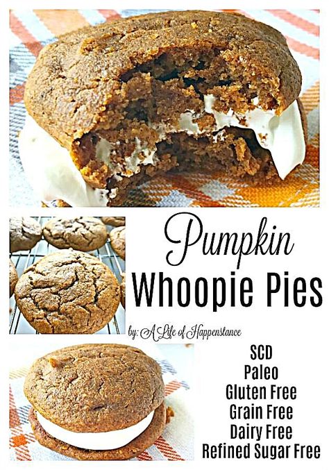 Thm Cookies, Crunchy Food, Gf Snacks, Thm Sweets, Pumpkin Whoopie Pies, Scd Recipes, Grain Free Desserts, Whoopie Pie, Pumpkin Desserts