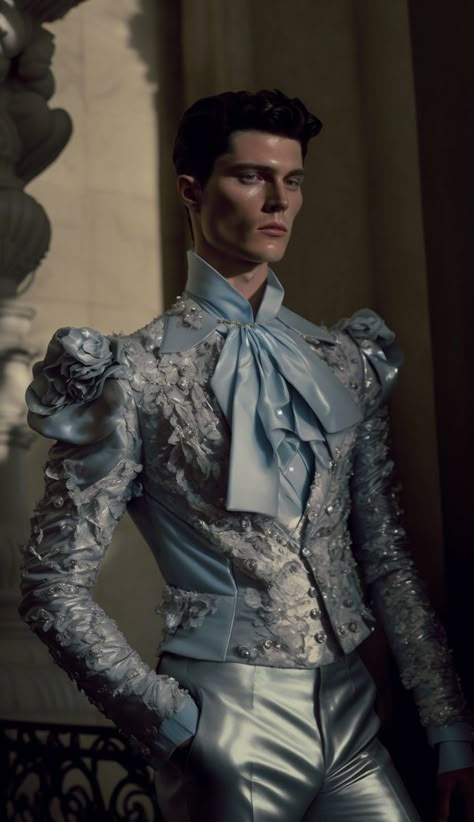 Prince Ball Outfit, Men Couture Fashion, Fantasy Formal Wear Male, Male Runway Fashion, Kieran Kingson, Male High Fashion, Fantasy Fashion Male, Fantasy Suit, Male Wedding Dress